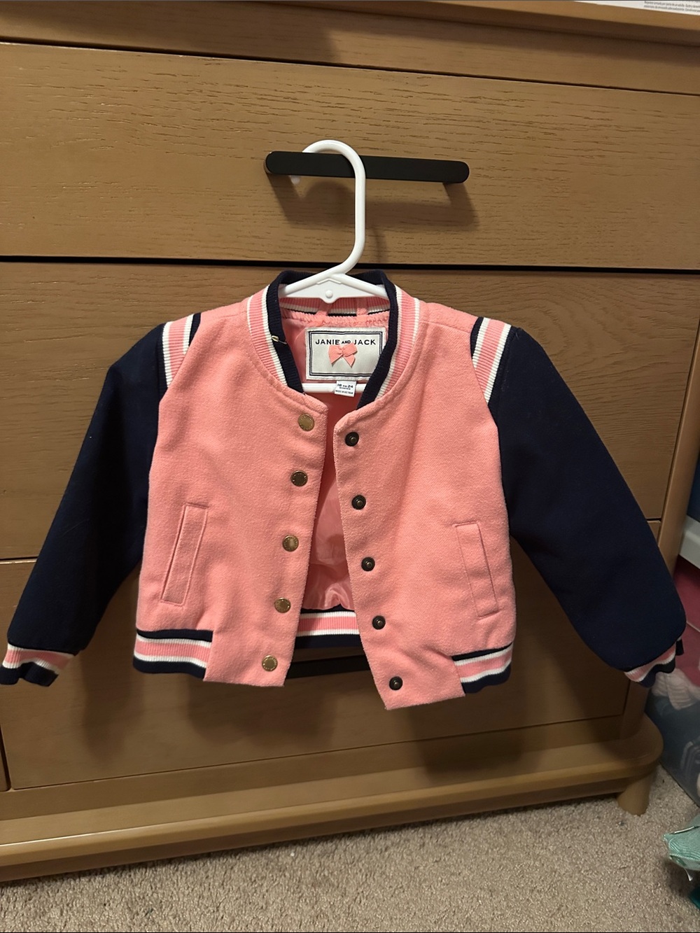 Janie and Jack Pink and Navy Girls' Bomber Jacket